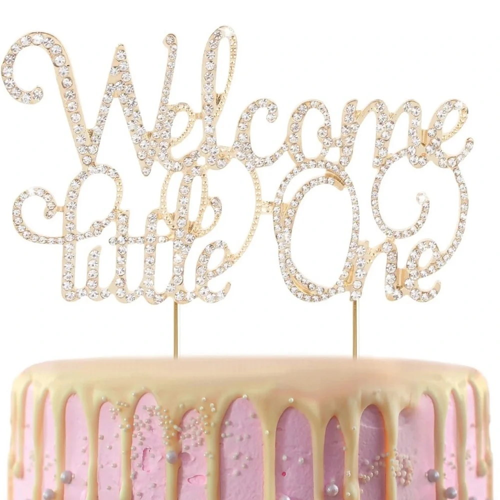 Gold 'Welcome Little One' Rhinestone Cake Topper - Baby Shower